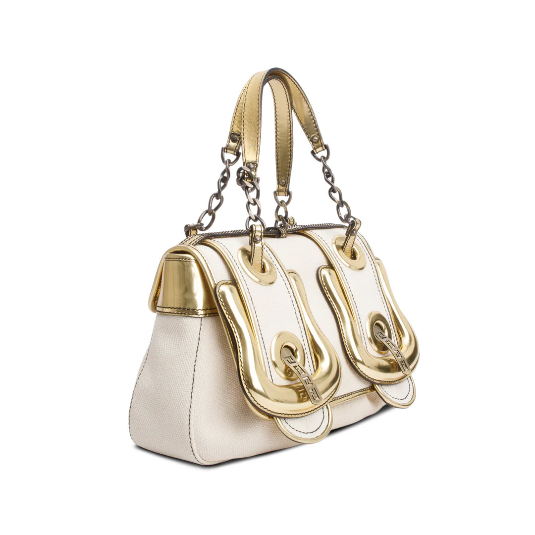 White Canvas Gold Patent Leather Trim B Bag Coeur Cult Core