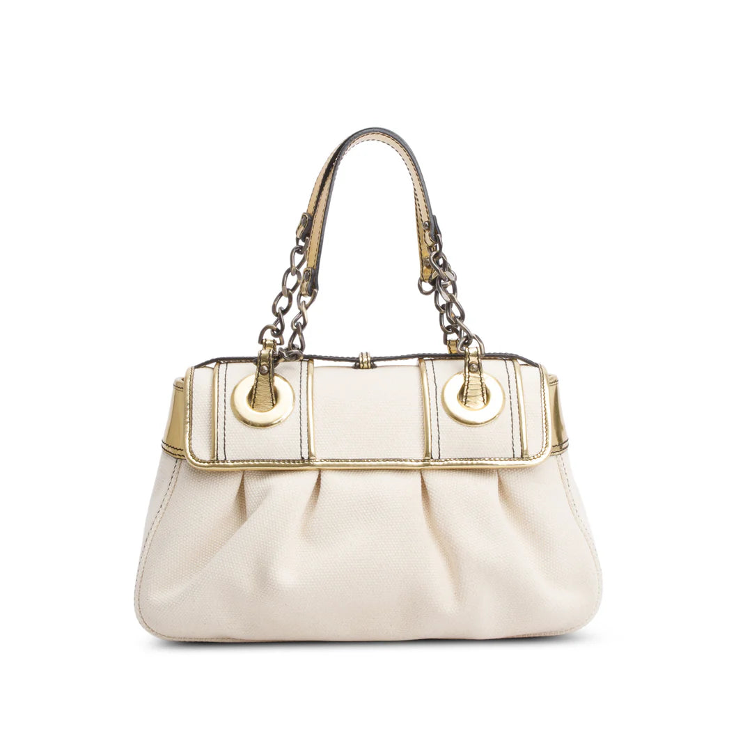 White Canvas Gold Patent Leather Trim B Bag Coeur Cult Core