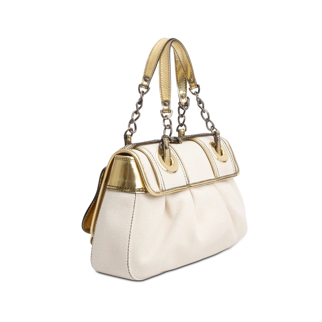 White Canvas Gold Patent Leather Trim B Bag Coeur Cult Core