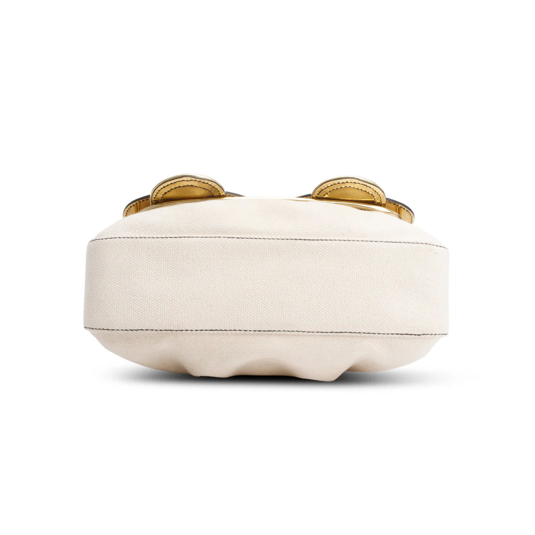 White Canvas Gold Patent Leather Trim B Bag Coeur Cult Core