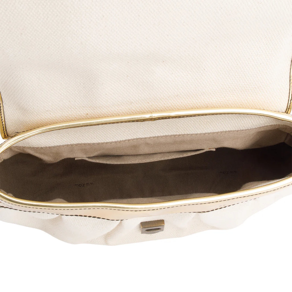 White Canvas Gold Patent Leather Trim B Bag Coeur Cult Core
