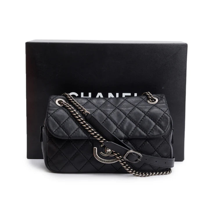 Black Quilted Calfskin Leather Paris-Edinburgh Coco Sporran Flap Bag w/ Box and Authenticity Card Coeur Cult Core