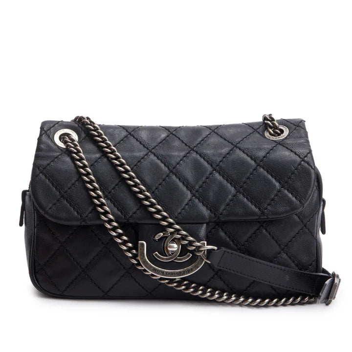 Black Quilted Calfskin Leather Paris-Edinburgh Coco Sporran Flap Bag w/ Box and Authenticity Card Coeur Cult Core