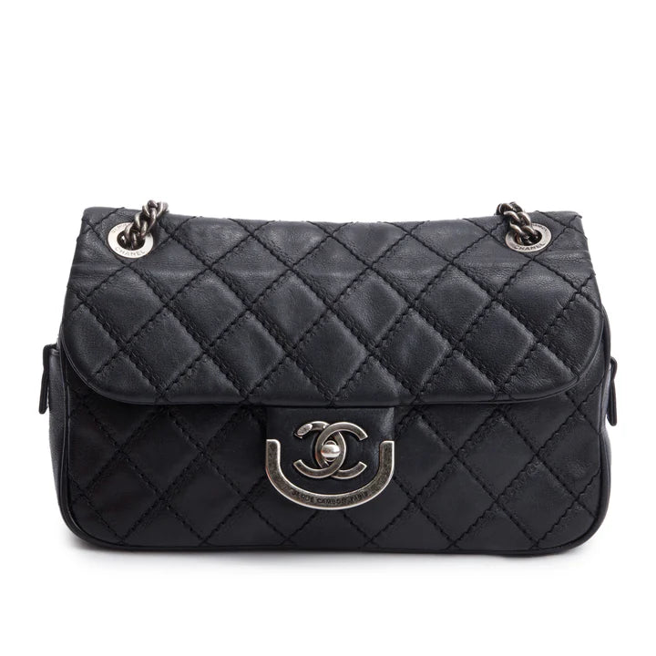 Black Quilted Calfskin Leather Paris-Edinburgh Coco Sporran Flap Bag w/ Box and Authenticity Card Coeur Cult Core