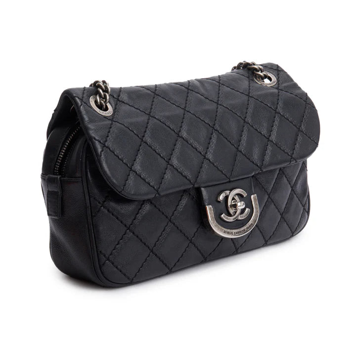 Black Quilted Calfskin Leather Paris-Edinburgh Coco Sporran Flap Bag w/ Box and Authenticity Card Coeur Cult Core