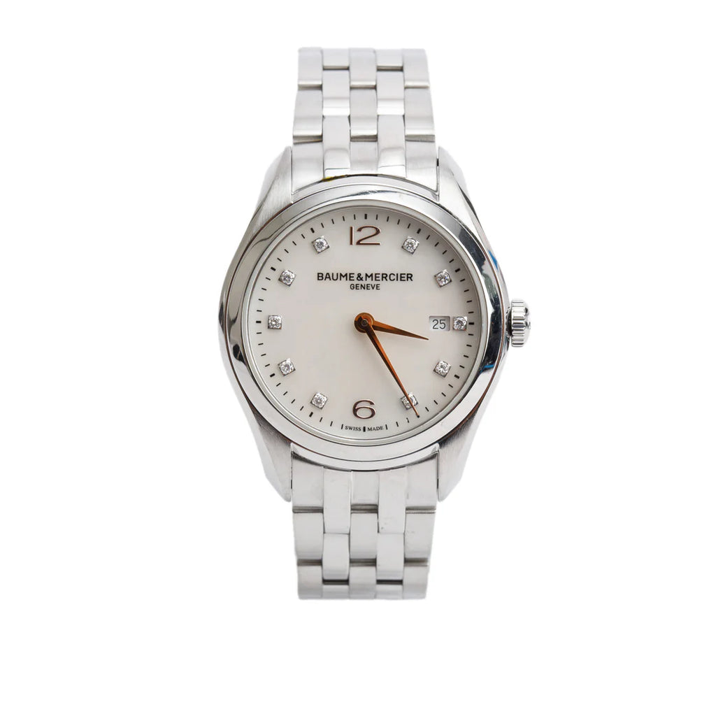 Stainless Steel Clifton 30 MM Quartz Watch Mother of Pearl Diamond Dial w/ Box