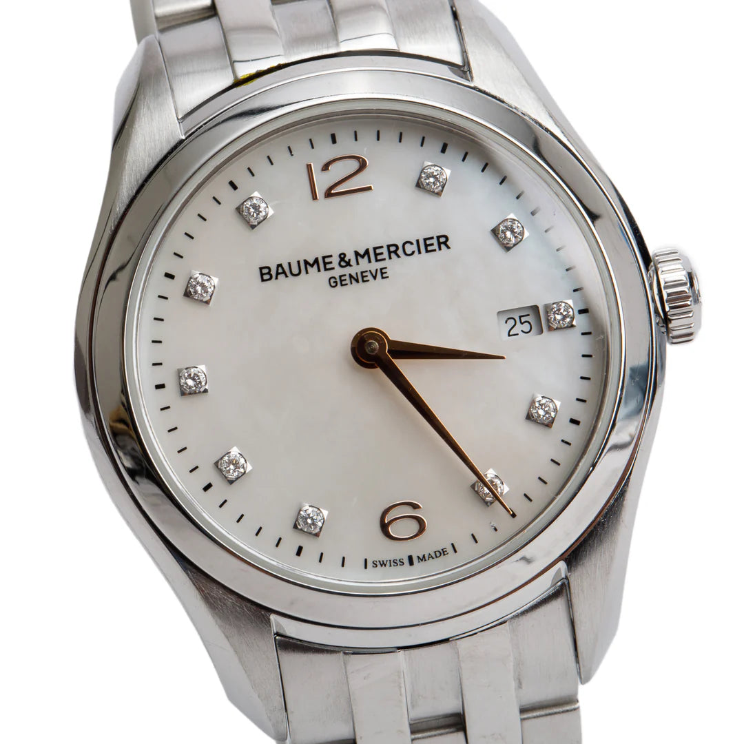 Stainless Steel Clifton 30 MM Quartz Watch Mother of Pearl Diamond Dial w/ Box