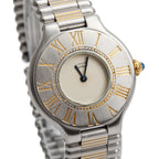 Stainless Steel &amp; 18k Yellow Gold Plated Must de 21 28 MM Watch 9010 w/ Case &amp; Papers Coeur Cult Core