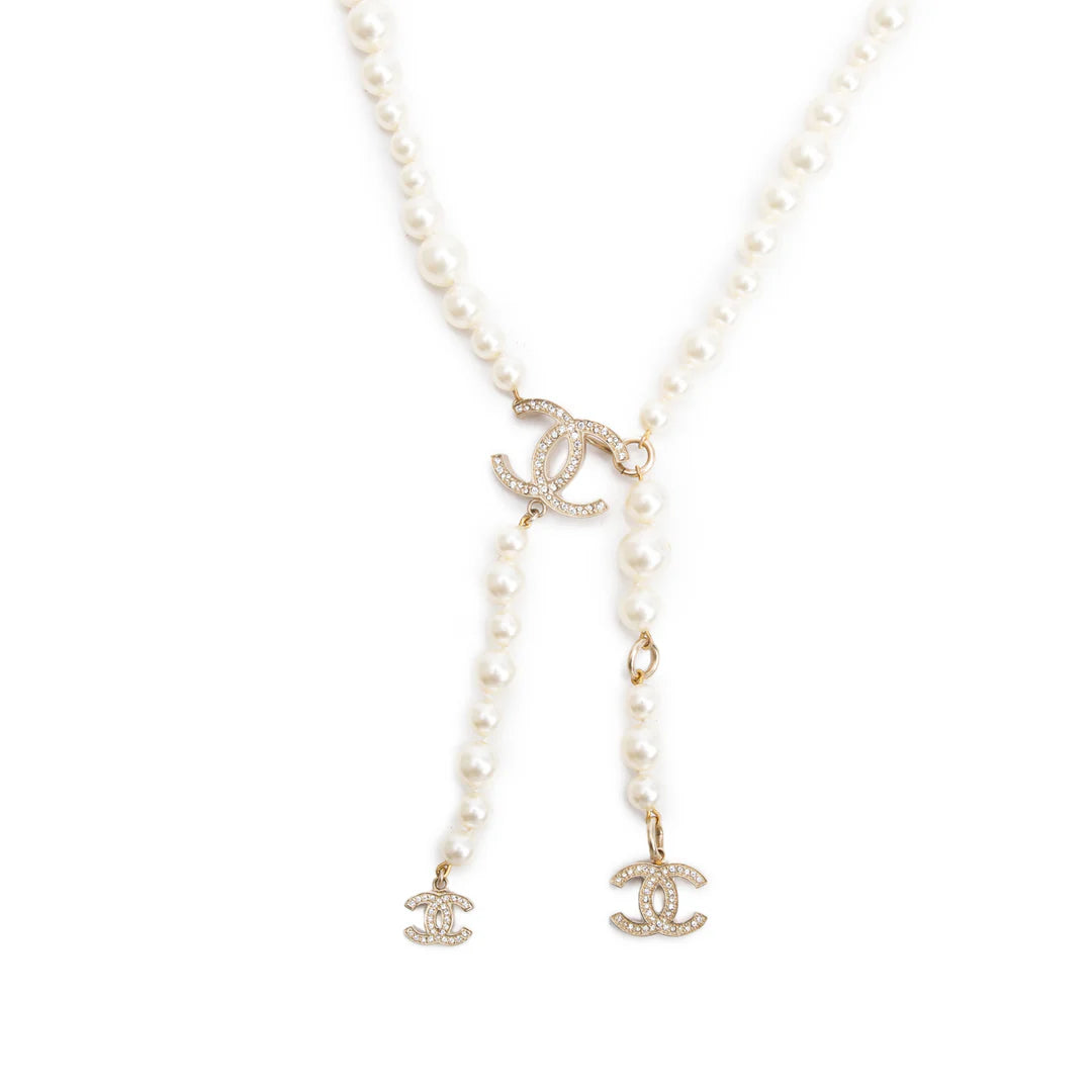 Gold-Plated Faux Pearl Strass CC Necklace Coeur Cult Core