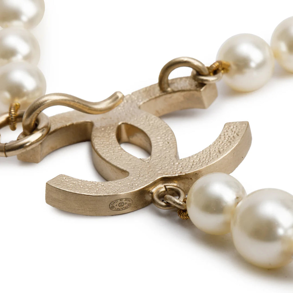 Gold-Plated Faux Pearl Strass CC Necklace Coeur Cult Core