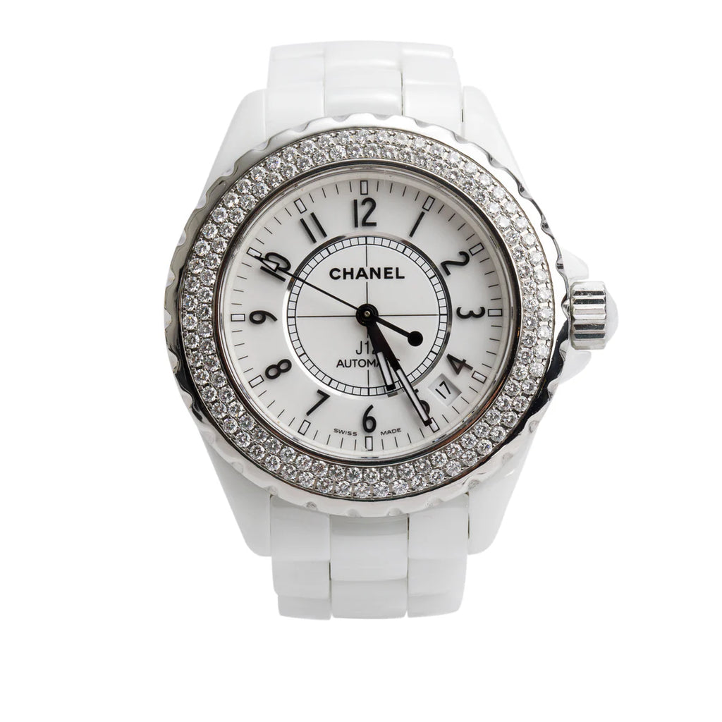 White Ceramic Diamond Bezel J12 38 MM Automatic Watch