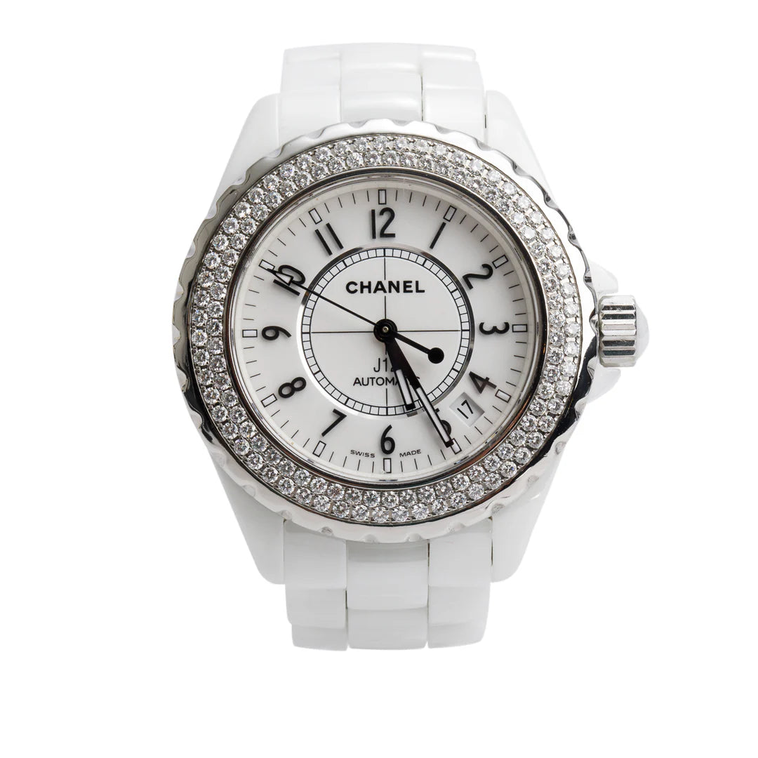 White Ceramic Diamond Bezel J12 38 MM Automatic Watch