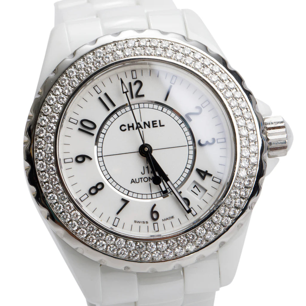 White Ceramic Diamond Bezel J12 38 MM Automatic Watch
