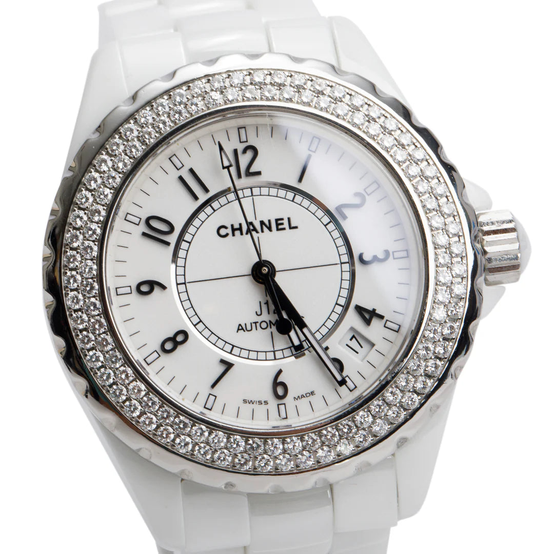 White Ceramic Diamond Bezel J12 38 MM Automatic Watch