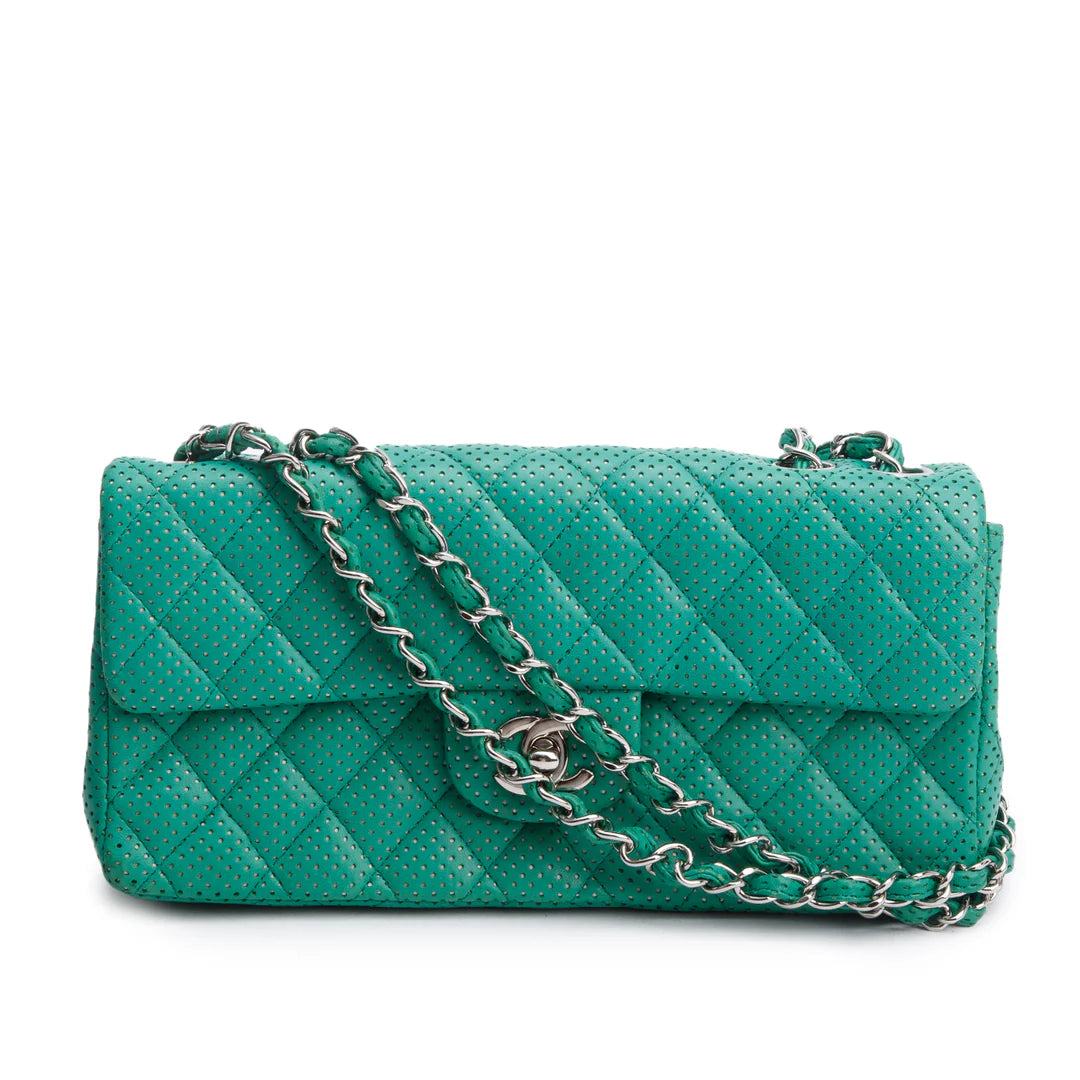 Green Lambskin Perforated East West Flap Bag Coeur Cult Core