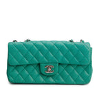 Green Lambskin Perforated East West Flap Bag Coeur Cult Core