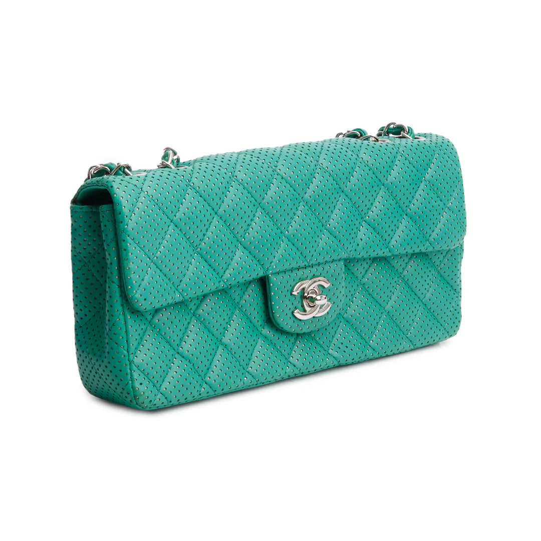 Green Lambskin Perforated East West Flap Bag Coeur Cult Core