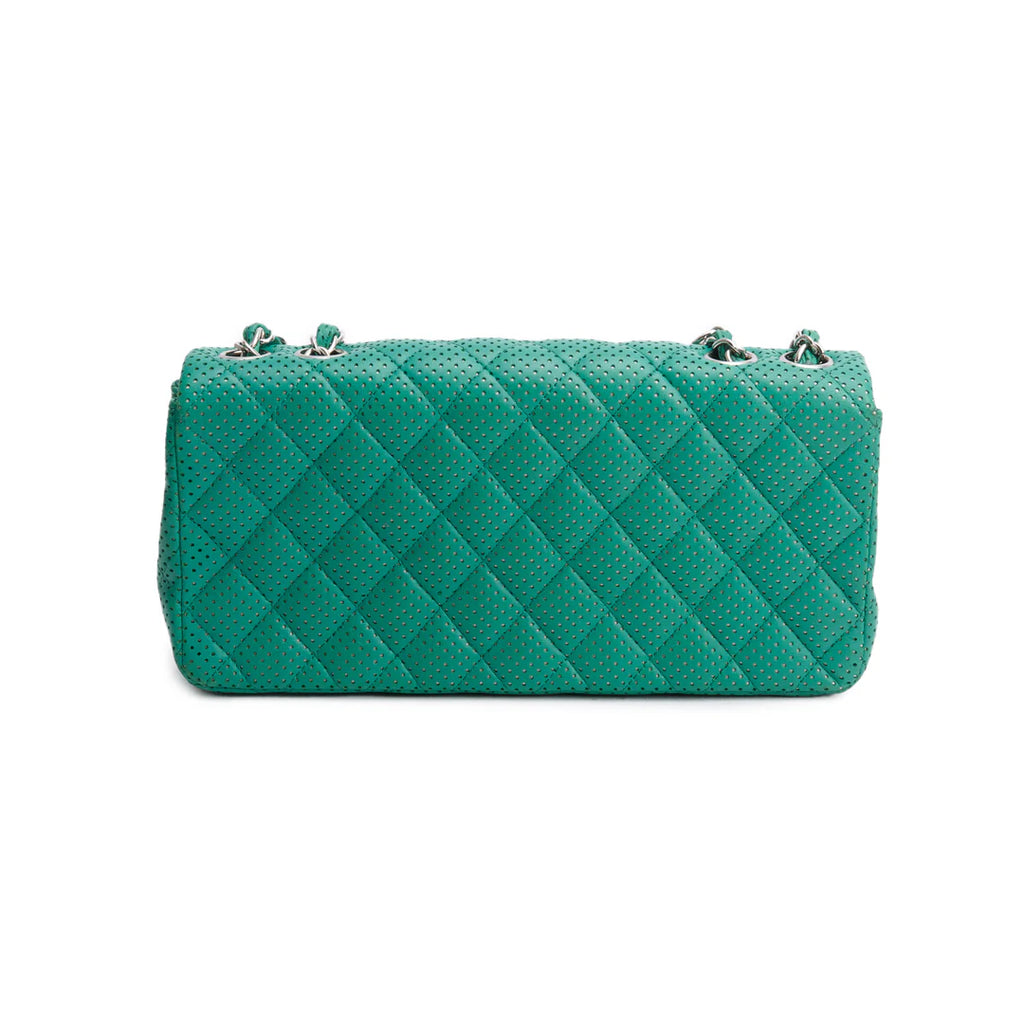 Green Lambskin Perforated East West Flap Bag Coeur Cult Core