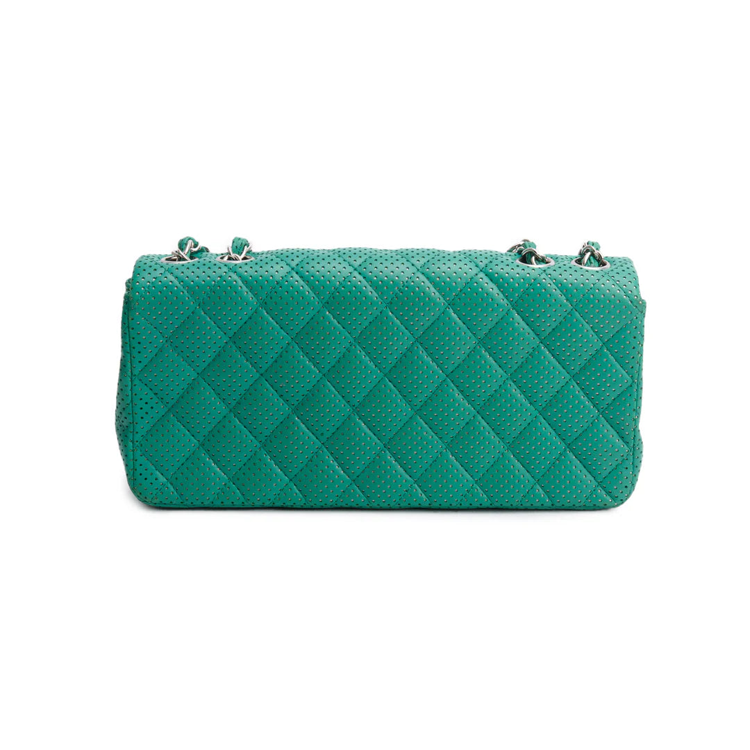 Green Lambskin Perforated East West Flap Bag Coeur Cult Core