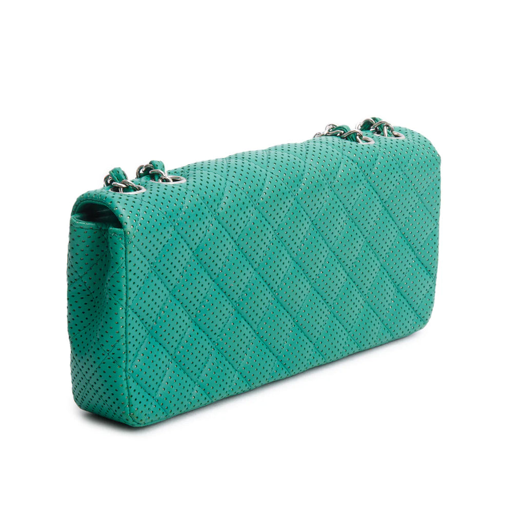 Green Lambskin Perforated East West Flap Bag Coeur Cult Core