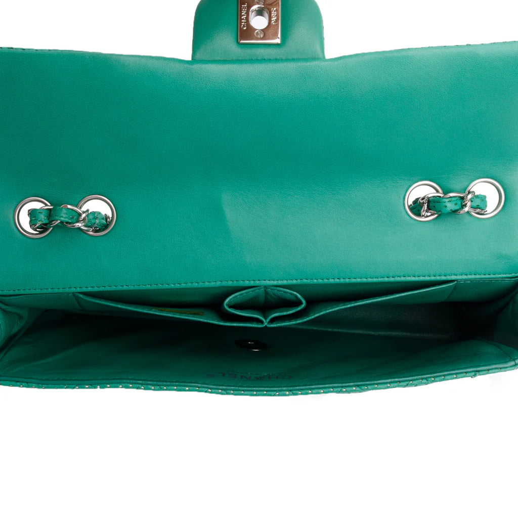 Green Lambskin Perforated East West Flap Bag Coeur Cult Core