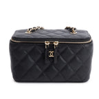 Black Caviar Quilted Small Vanity Case w/ Chain