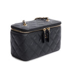 Black Caviar Quilted Small Vanity Case w/ Chain