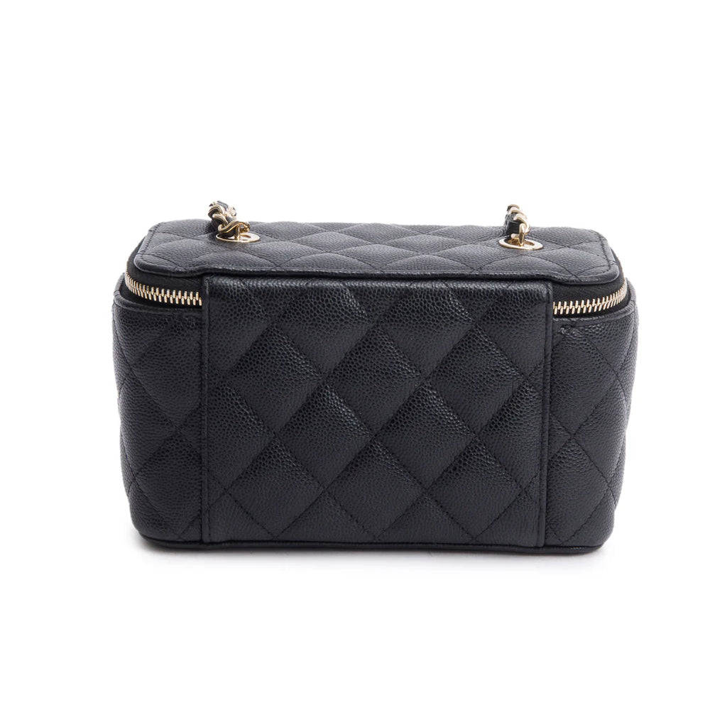 Black Caviar Quilted Small Vanity Case w/ Chain