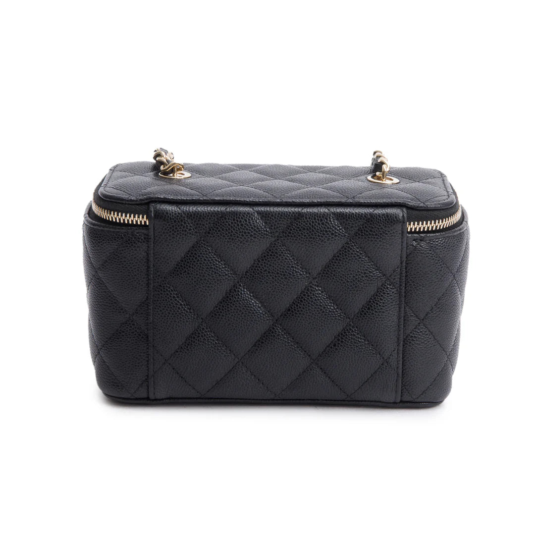 Black Caviar Quilted Small Vanity Case w/ Chain