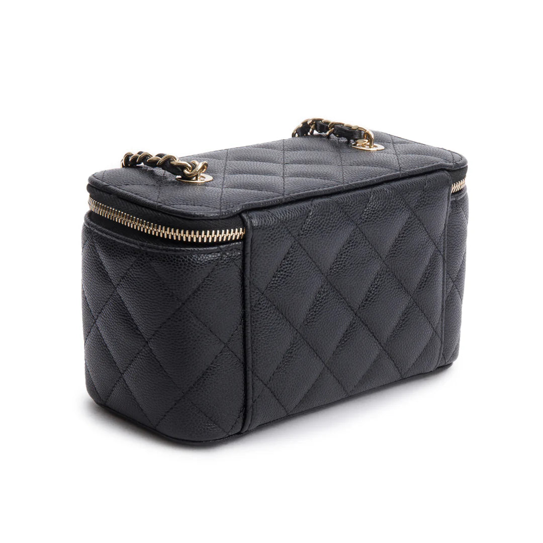 Black Caviar Quilted Small Vanity Case w/ Chain