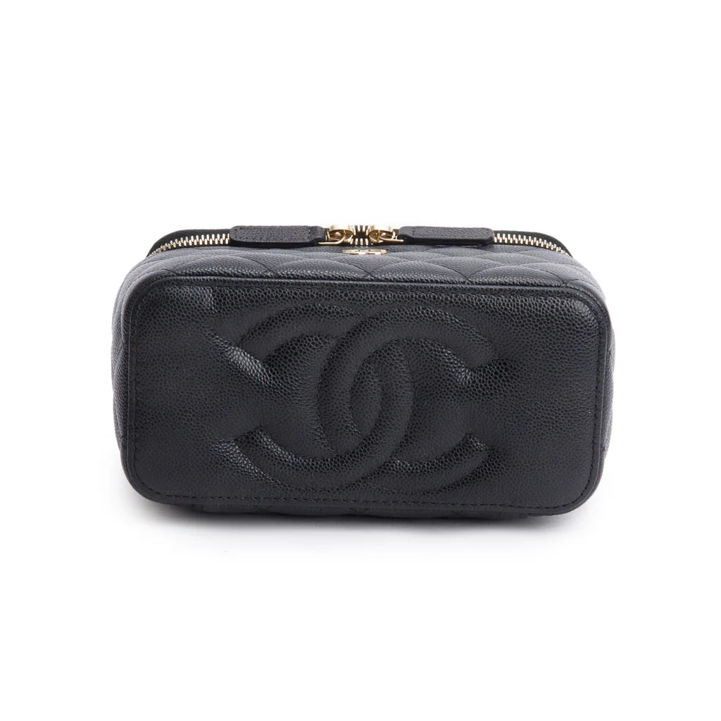 Black Caviar Quilted Small Vanity Case w/ Chain