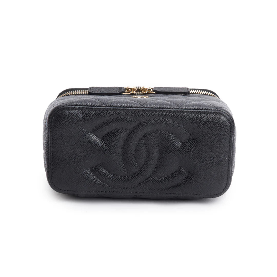 Black Caviar Quilted Small Vanity Case w/ Chain