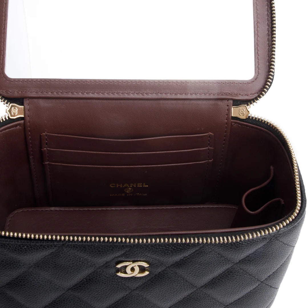 Black Caviar Quilted Small Vanity Case w/ Chain