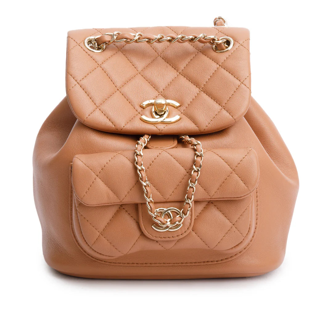Beige Lambskin Quilted Small Duma Drawstring Backpack Coeur Cult Core