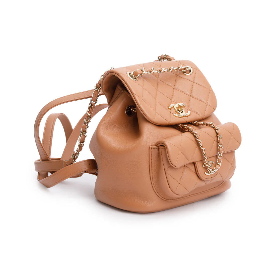 Beige Lambskin Quilted Small Duma Drawstring Backpack Coeur Cult Core