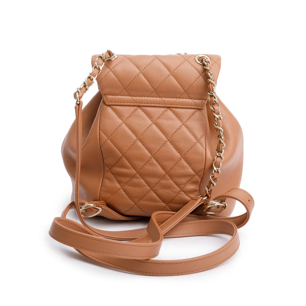 Beige Lambskin Quilted Small Duma Drawstring Backpack Coeur Cult Core