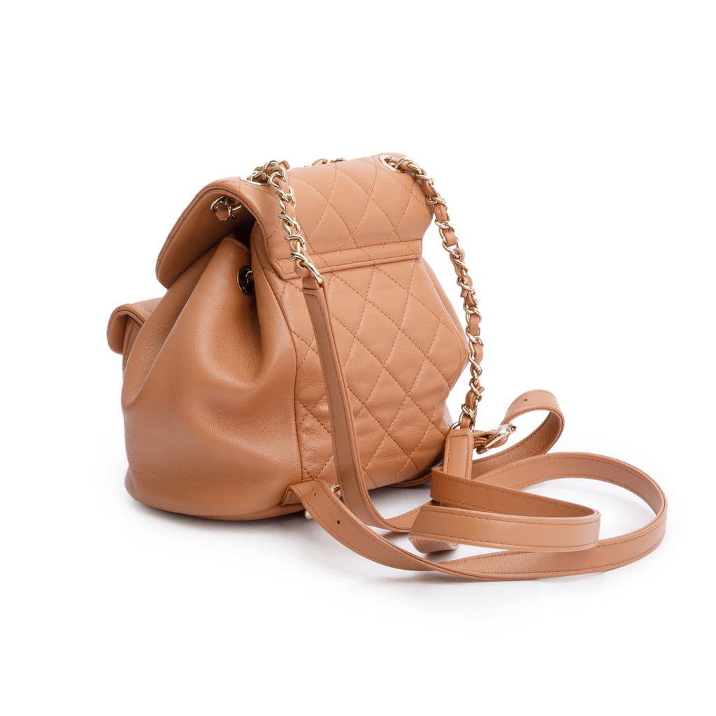 Beige Lambskin Quilted Small Duma Drawstring Backpack Coeur Cult Core