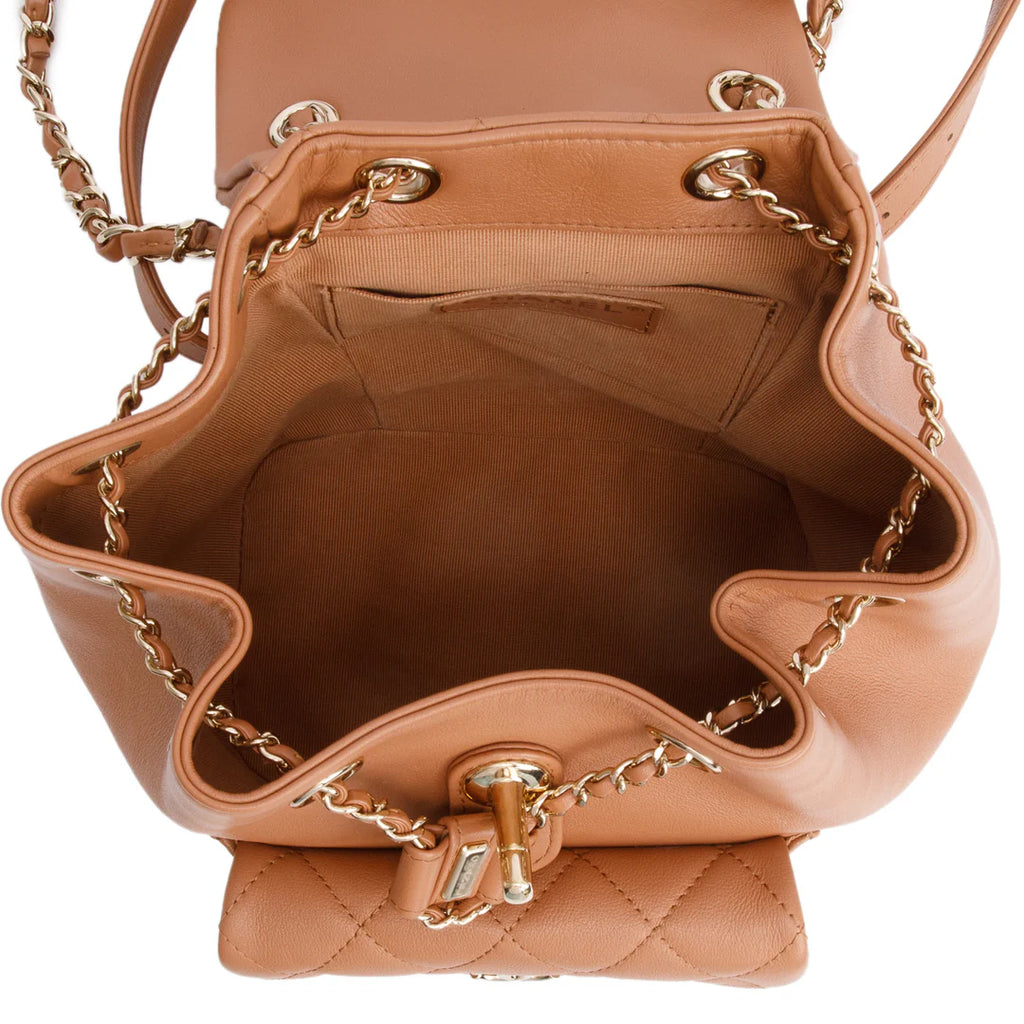 Beige Lambskin Quilted Small Duma Drawstring Backpack Coeur Cult Core