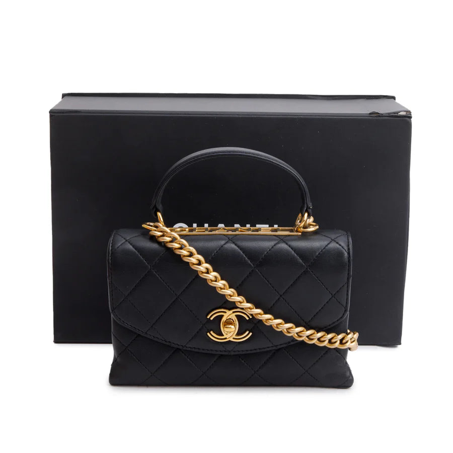 Black Quilted Lambskin Small Trendy Spirit Flap Handle Bag w/ Box &amp; Authenticity Card Coeur Cult Core