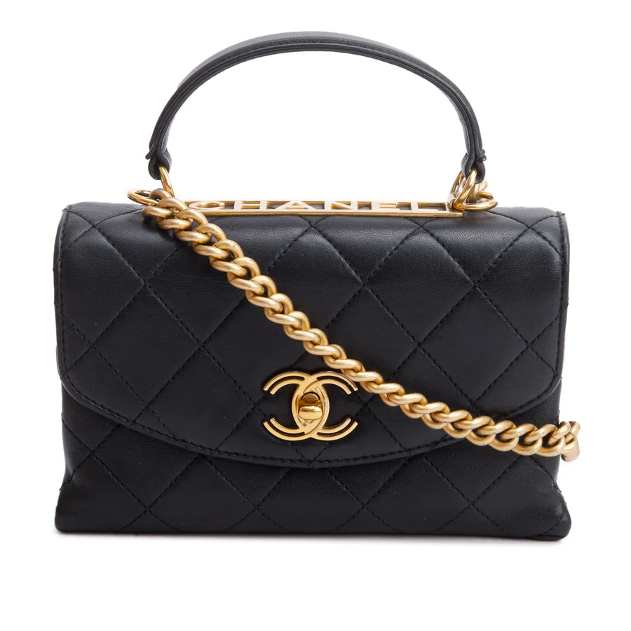 Black Quilted Lambskin Small Trendy Spirit Flap Handle Bag w/ Box &amp; Authenticity Card Coeur Cult Core