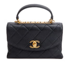 Black Quilted Lambskin Small Trendy Spirit Flap Handle Bag w/ Box &amp; Authenticity Card Coeur Cult Core