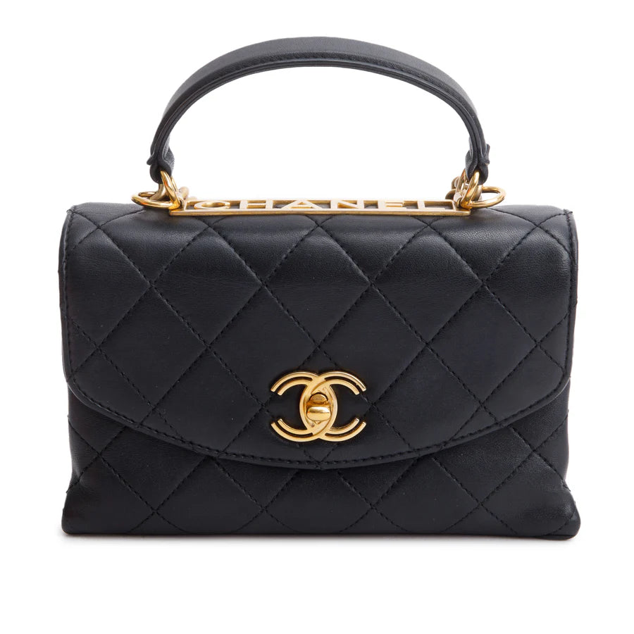 Black Quilted Lambskin Small Trendy Spirit Flap Handle Bag w/ Box &amp; Authenticity Card Coeur Cult Core