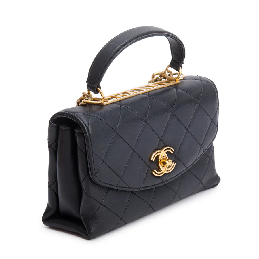 Black Quilted Lambskin Small Trendy Spirit Flap Handle Bag w/ Box &amp; Authenticity Card Coeur Cult Core