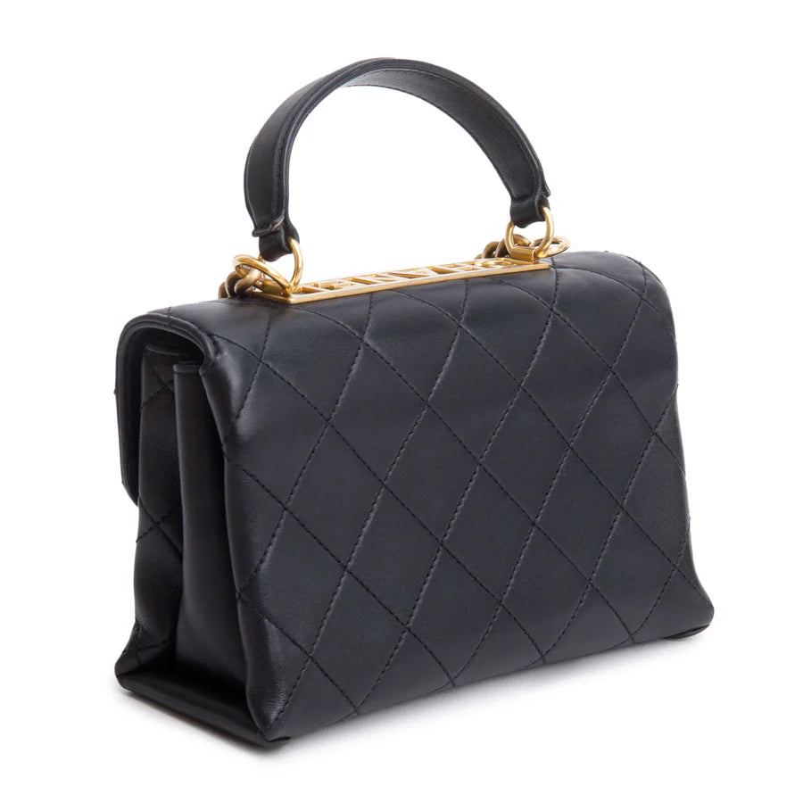 Black Quilted Lambskin Small Trendy Spirit Flap Handle Bag w/ Box &amp; Authenticity Card Coeur Cult Core