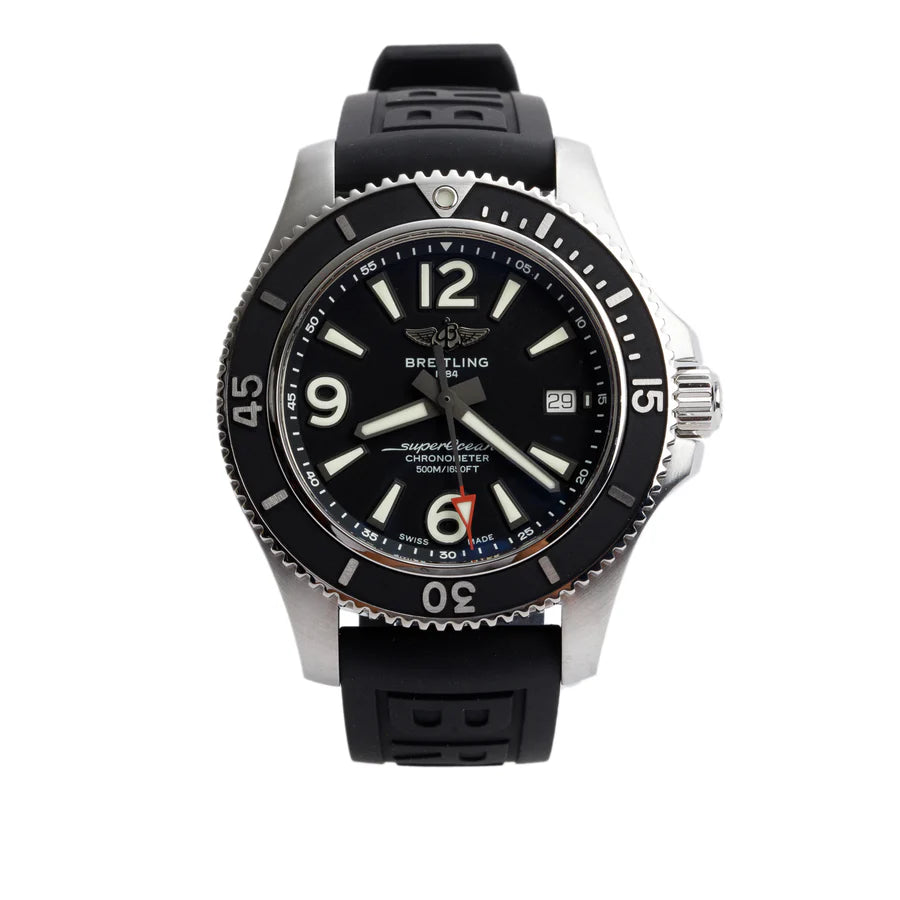 Stainless Steel Superocean 42 MM Automatic Watch Black Dial A17366 w/ Box &amp; Papers Coeur Cult Core