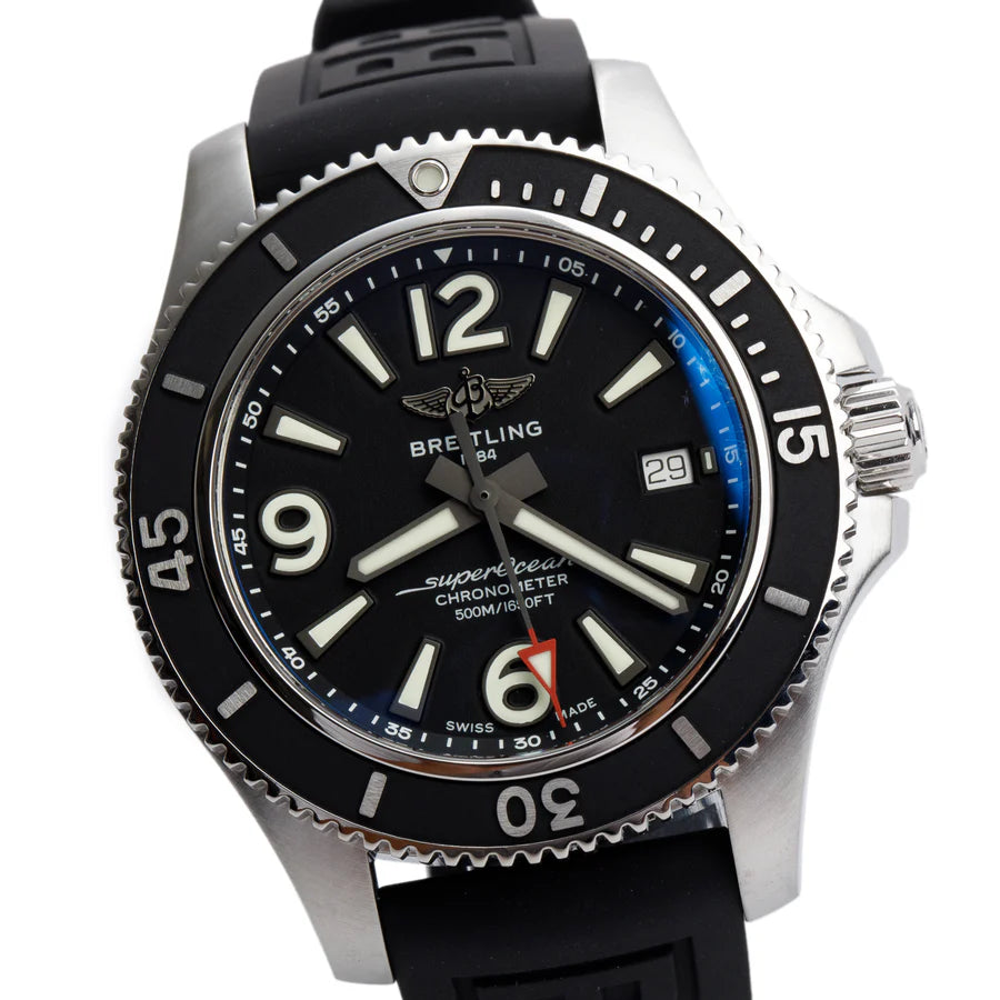Stainless Steel Superocean 42 MM Automatic Watch Black Dial A17366 w/ Box &amp; Papers Coeur Cult Core