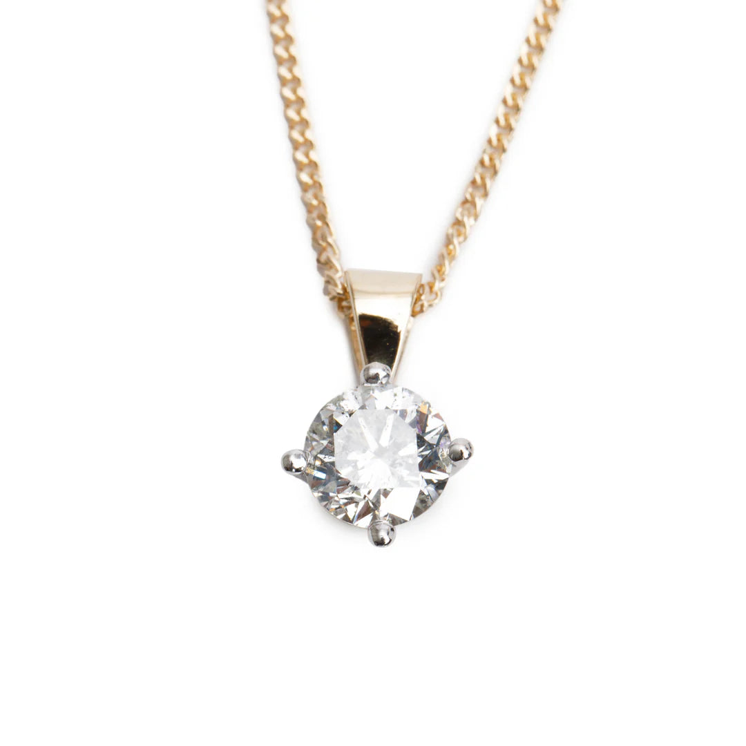14k Yellow Gold 1.12 ct. Diamond Solitaire Pendant Necklace Coeur Cult Core