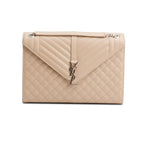 Beige Quilted Grain De Poudre Leather Large Envelope Chain Bag