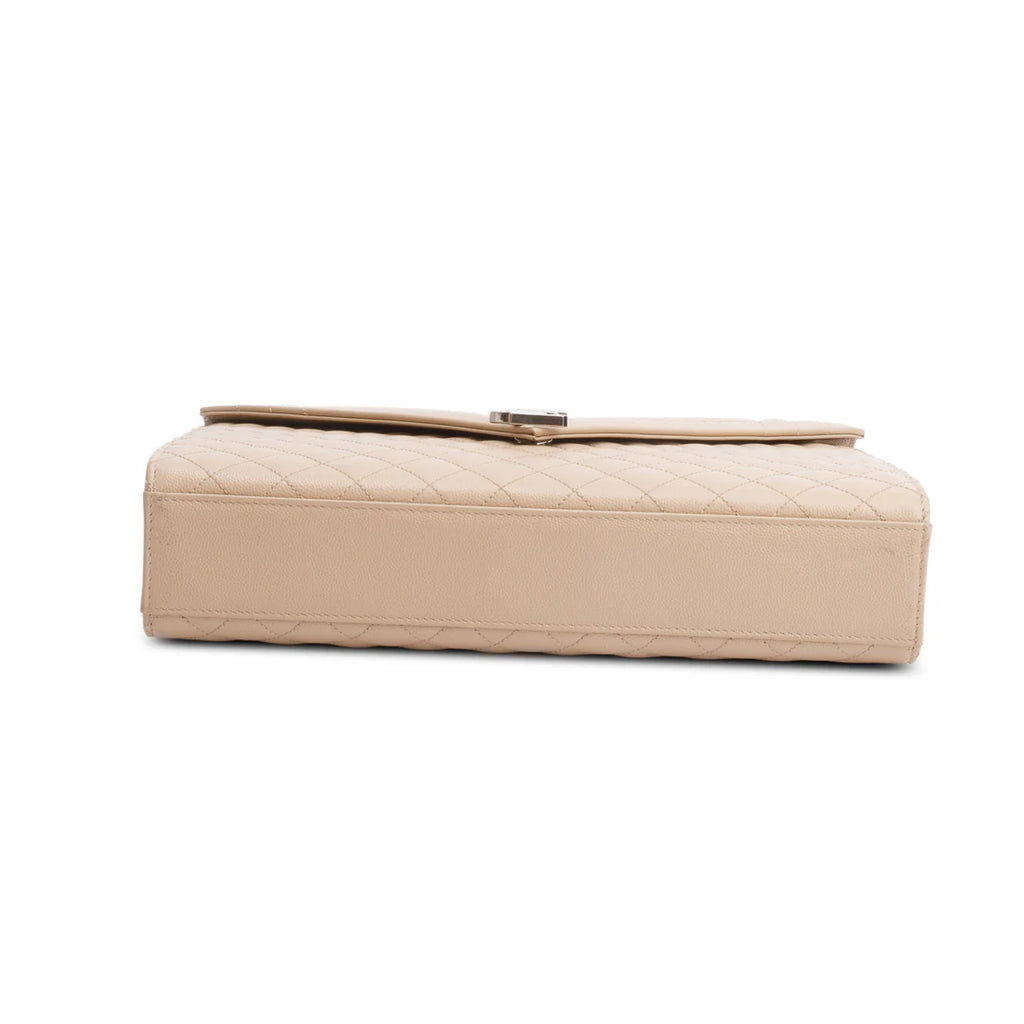Beige Quilted Grain De Poudre Leather Large Envelope Chain Bag