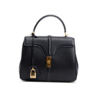 2023 Black Satinated Calfskin Small 16 Top Handle Bag w/ Strap